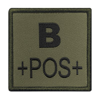 Groupe sanguin B positif brodé sur tissu vert olive A10 Equipment Univers Militaire