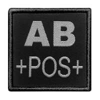 Groupe sanguin AB positif brodé sur tissu noir A10 Equipment Univers Forces de l'ordre, Univers Militaire