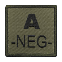 Groupe sanguin A négatif brodé sur tissu vert olive A10 Equipment Univers Militaire